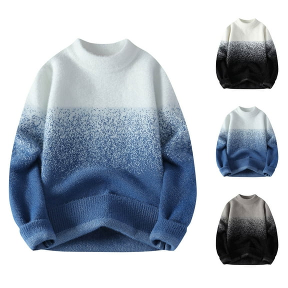 LOVZFMLL Men's Sweaters, Ombre Acrylic Crew Neck Ribbed Pullover, Casual Everyday Basic, Fall Clothes, Warm Winter Tops Loose