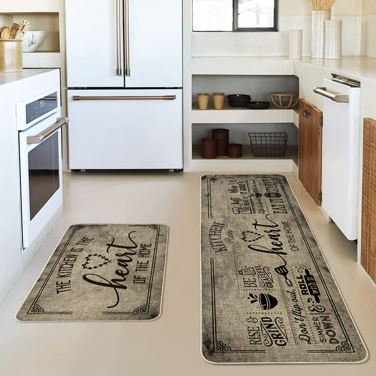 Artoid Mode Kitchen Rules Farmhouse Large Kitchen Rug and Mat Antifatigue 2  Piece 17 x 29 & 17 x 59 The Kitchen is The Heart of The Home 