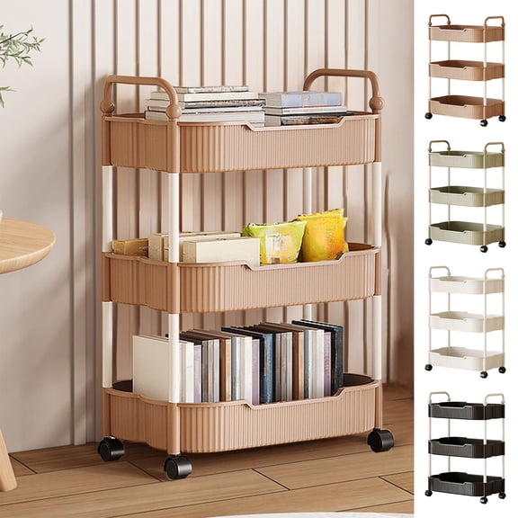 3-Layer Multi-Purpose Storage Cart with Armrests - Rolling Organizer Rack for Kitchen, Bathroom & Living Room, Perfect Trolley for Toiletries, Kitchen Supplies & Household Items, 14*9*27in, Green