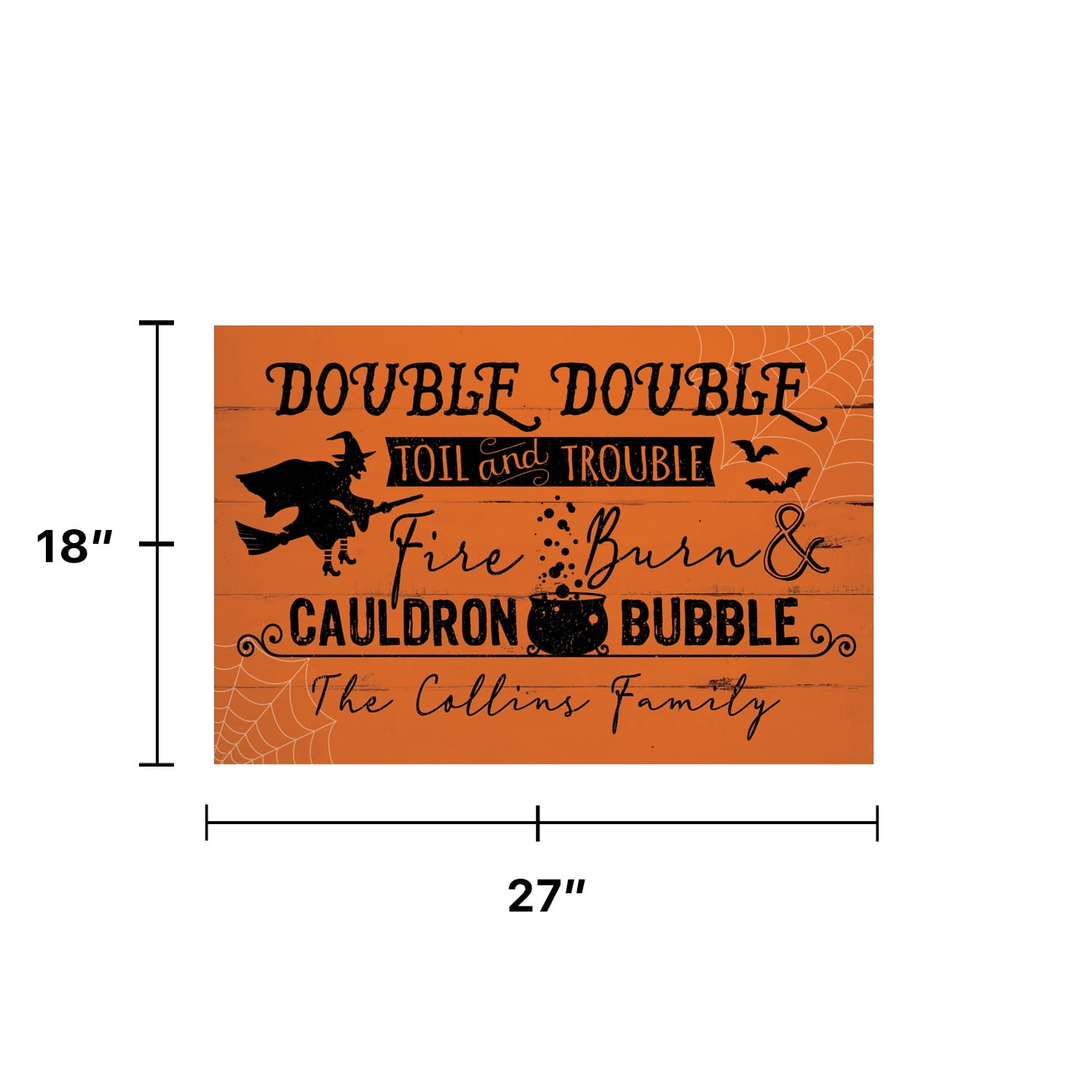 Personalized Planet 27x18 Double Double Toil and Trouble Fire Burn & Cauldron Bubble Halloween Doormat with Custom Name Printed on Orange Rectangular 1/8” Thick Non Slip Mat for Deck or Porch