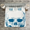 thumbnail image 3 of Ambesonne Skull Quilted Bedspread Set 3 Pcs, Skull Science Elements, King Size, Blue White, 3 of 3