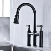 Matte Black Double Handle Pull-Down Kitchen Faucet - Brass Dual-Function Sprayhead, 360° Swivel & Transitional Design for 3-Hole Sinks