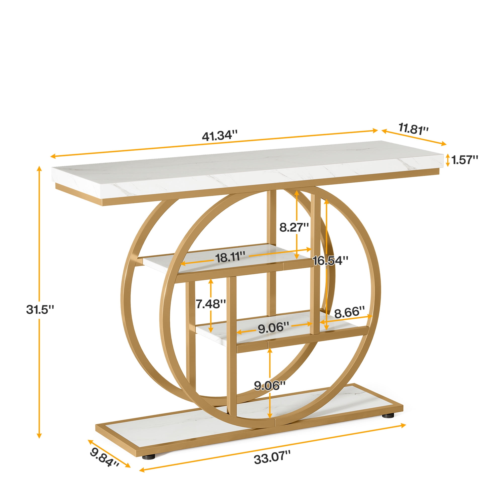MAYEERTY 41.3" Industrial 4-Tier Console Table, Wood Shelves Round Circle Metal Base Entryway Sofa Table with Adjustable Anti-Wobble Foot Pads
