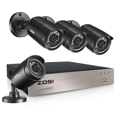 ZOSI Home Security Cameras System 8CH 1080p Lite CCTV DVR Recorder with 4X 1080p HD Indoor Outdoor Weatherproof 65ft Night Vision CCTV Cameras NO Hard Drive