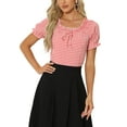thumbnail image 1 of BLUSA DE CUADROS GINGHAM PARA MUJER CON VOLANTES EN EL CUELLO REDONDO Y MANGA ABULLONADA XS ROJO, 1 of 6