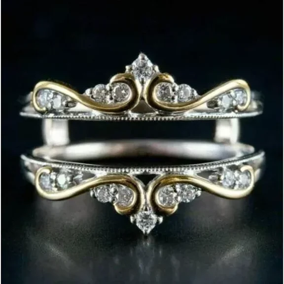 Aishvi Jewels 1 CT Round Cut White Lab-Created Diamond Enhancer Wedding Ring Guard Wrap 14k Two-Tone Gold Plated