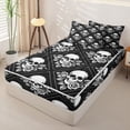 thumbnail image 2 of Homewish Skull Flowers Plaid Zipper Queen Comforter Set with Fitted Sheet and 2 Pillowcases,Gothic Halloween Zipper Bedding Set,Black White,Black Reversible,4pcs, 2 of 8