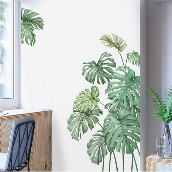 BalsaCircle 35" Green Tropical Palm Leaves Peel Removable PVC Wall Stickers Dorm Room Bedroom Office Decorations Stick