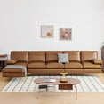 thumbnail image 2 of 135" L Shaped Sectional Sofa Couch, Mid Century Modern Faux Leather Couch with Hand-Sewn and Backrest Pillows Deep Couches, 5 Seater Home Sofa for Living Room, Small Space, Bedroom, Office, Caramel, 2 of 6