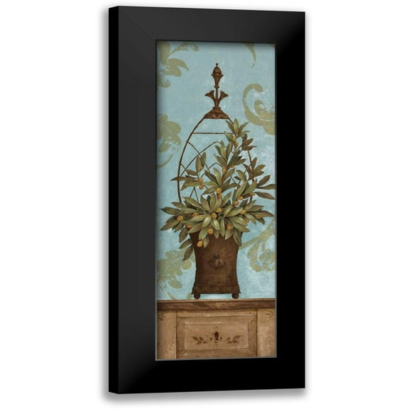 Gladding, Pamela 7x14 Black Modern Framed Museum Art Print Titled - Blue Olive Topiary II