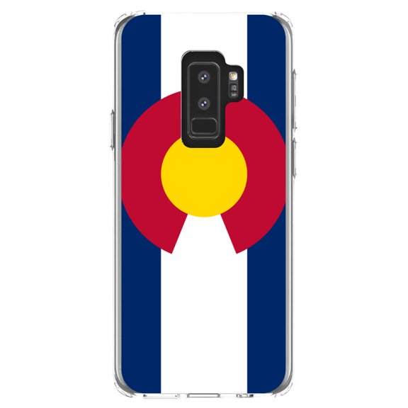 DistinctInk Clear Shockproof Hybrid Case for Samsung Galaxy S9  PLUS (6.2" Screen) - TPU Bumper, Acrylic Back, Tempered Glass Screen Protector - Colorado State Flag - US State Flag