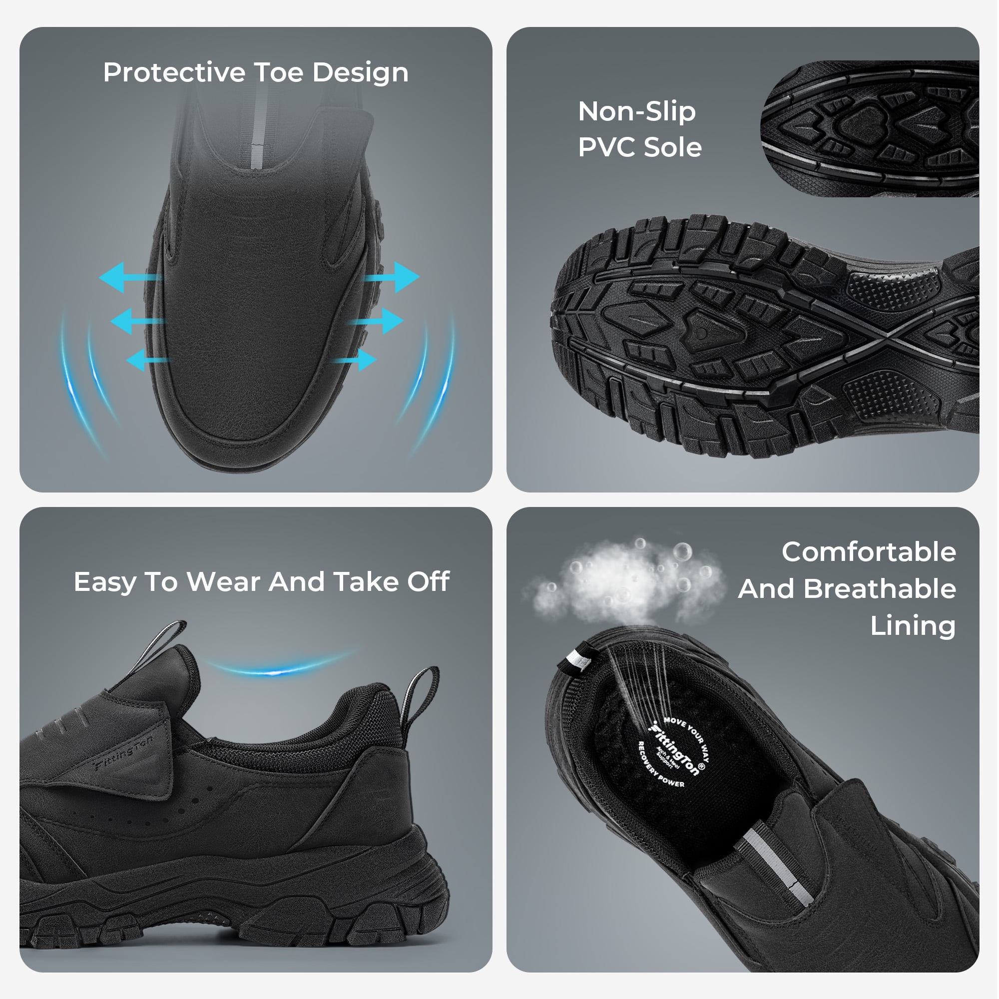 Fittington Slip on Shoes for Men Hiking Walking Shoes Trekking Loafer with Arch Support, Black-Size 13