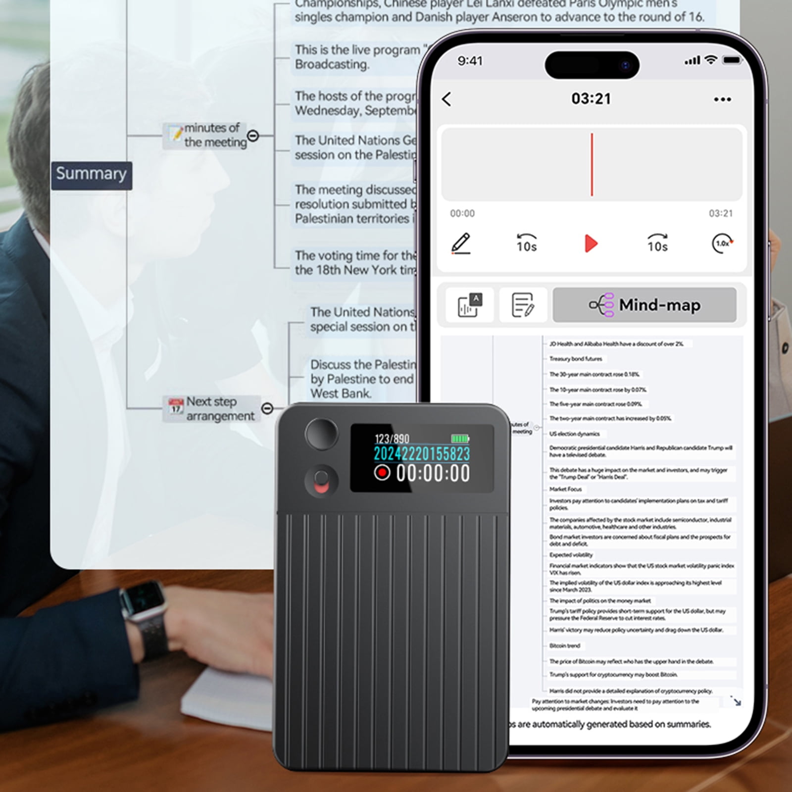 HUISZJ AI Voice Recorder, APP Control Audio Recorder 32 GB Memory Transcribe & Summarize, Recording Device AI Noise Cancellation Technology (128GB)