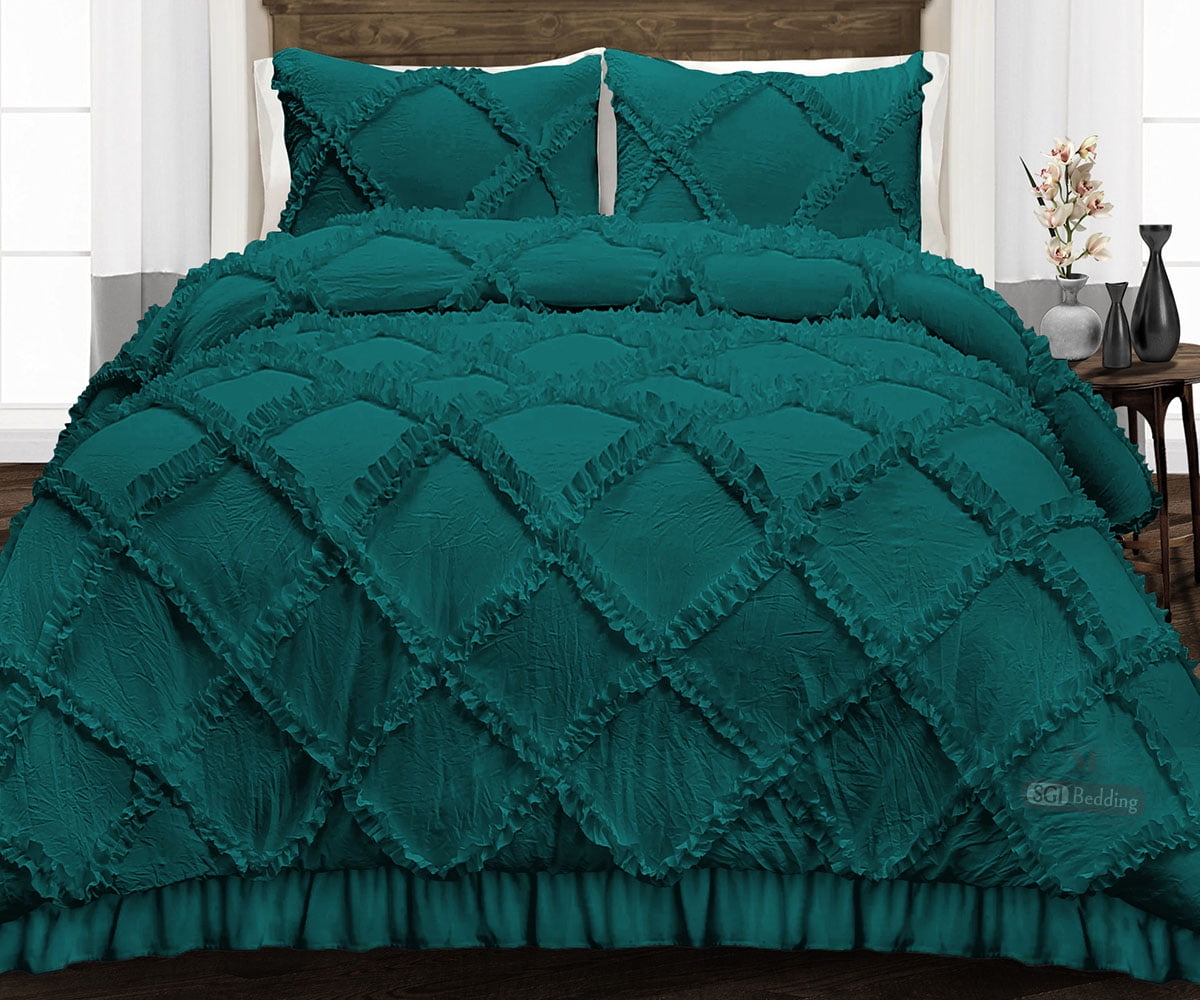 SGI Oversized Queen Diamond Ruffle Comforter Set Microfiber 3 Piece ...