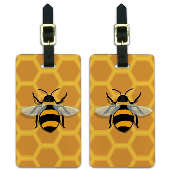 Graphics and More Bee on Honeycomb Luggage ID Tags Suitcase Carry-On Cards - Set of 2