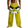 thumbnail image 3 of Ceisia Men's Loose Straight Leg Casual Pants Angry Cartoon Print Elastic Drawstring Waist Multi-Color Beach Vacation Pants Yellow S Gifts, 3 of 3