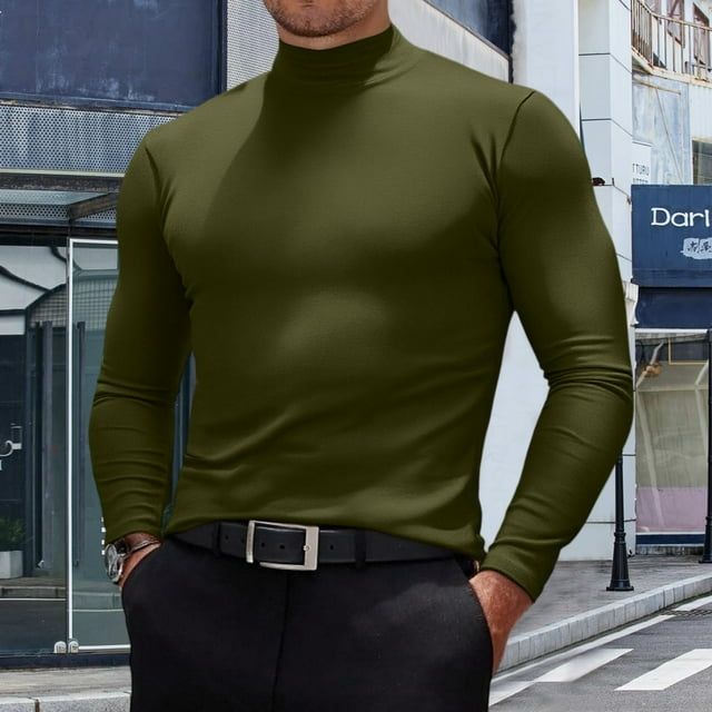 TrdSipl Haut Basique Coupe Ajustée Décontracté pour Hommes, Léger, Col Roulé, chandail-Over, Chandail Thermique d'Hiver, Vert Armée, TG