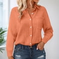 thumbnail image 2 of Godom Womens Cotton Linen Button Down Shirt 2025 Fall Winter Casual Long Sleeve Solid Color Shirts Loose Work Tops with Pockets, 2 of 7