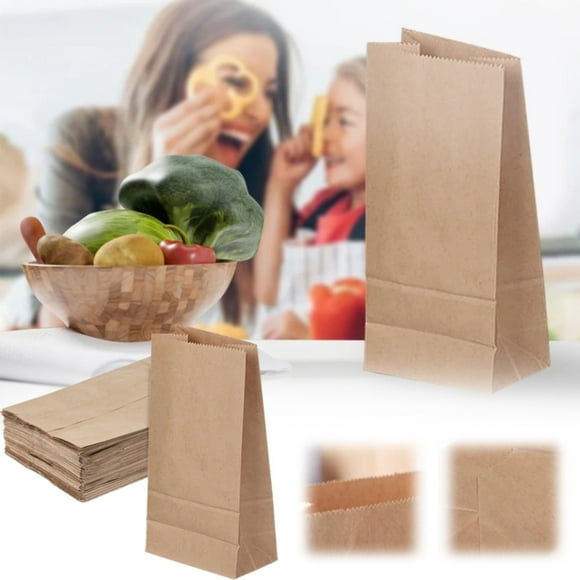 Wozhilaka Lunch Box Bags 50Pcs Paper Sandwich Bags Kraft Brown 50 Pack Biodegradable and Compostable Food Grade Paper Bags Natural Kraft Paper Stock Bags for Cookies Sandwiches