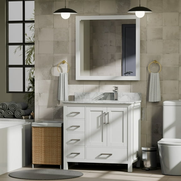 Lexora Home Jacques 36" Single Vanity with Mirror in White