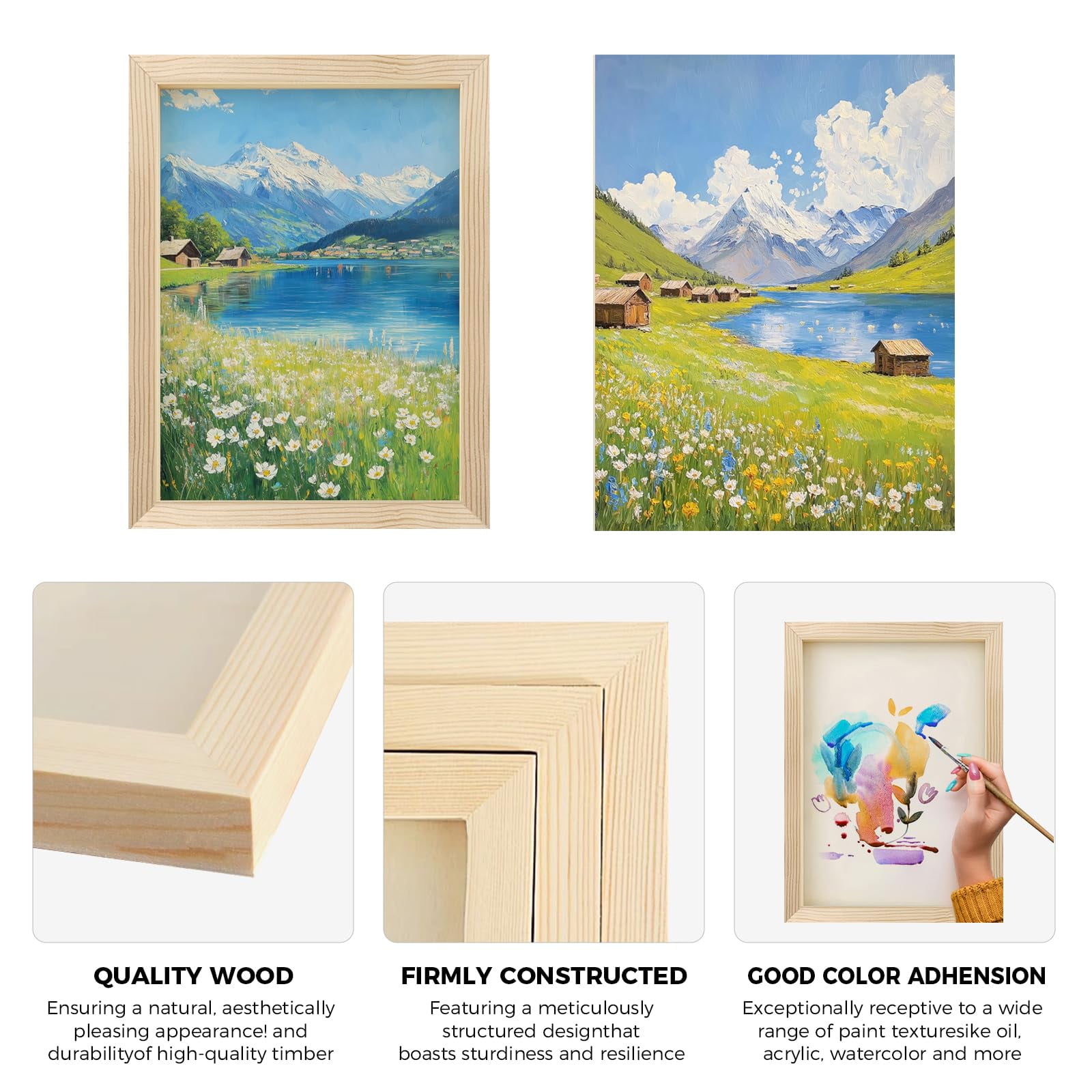 AOBAIWO Unfinished Square Wooden Painting Board 12" x 16" Painting Canvas Art Prints Set of 5