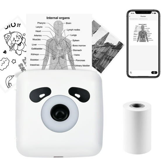 Vretti TP6-S Mini Pocket Printer "Photo Printers" with USB Cable & User Manual, White