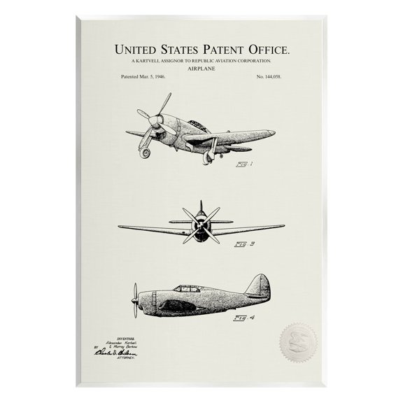 Stupell Industries US Patent Airplane Diagram Graphic Art Unframed Art Print Wall Art, Design by Karl Hronek