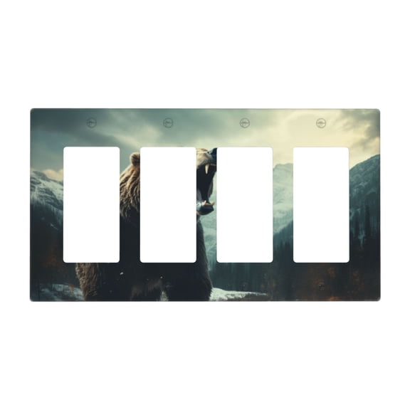 Bear Switch Cover Decorative Wall Plate / 4-Gang 4-Decor / Standard Size 4.5x8 in