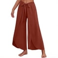 thumbnail image 6 of Cagogo Women Plus Size Wide Leg Tie Waist Flowy Boho Beach Loose Long Pants Trousers Summer Casual Palazzo Elastic Waisted Crop Lounge Travel Holiday Beachwear, Orange S, 6 of 7