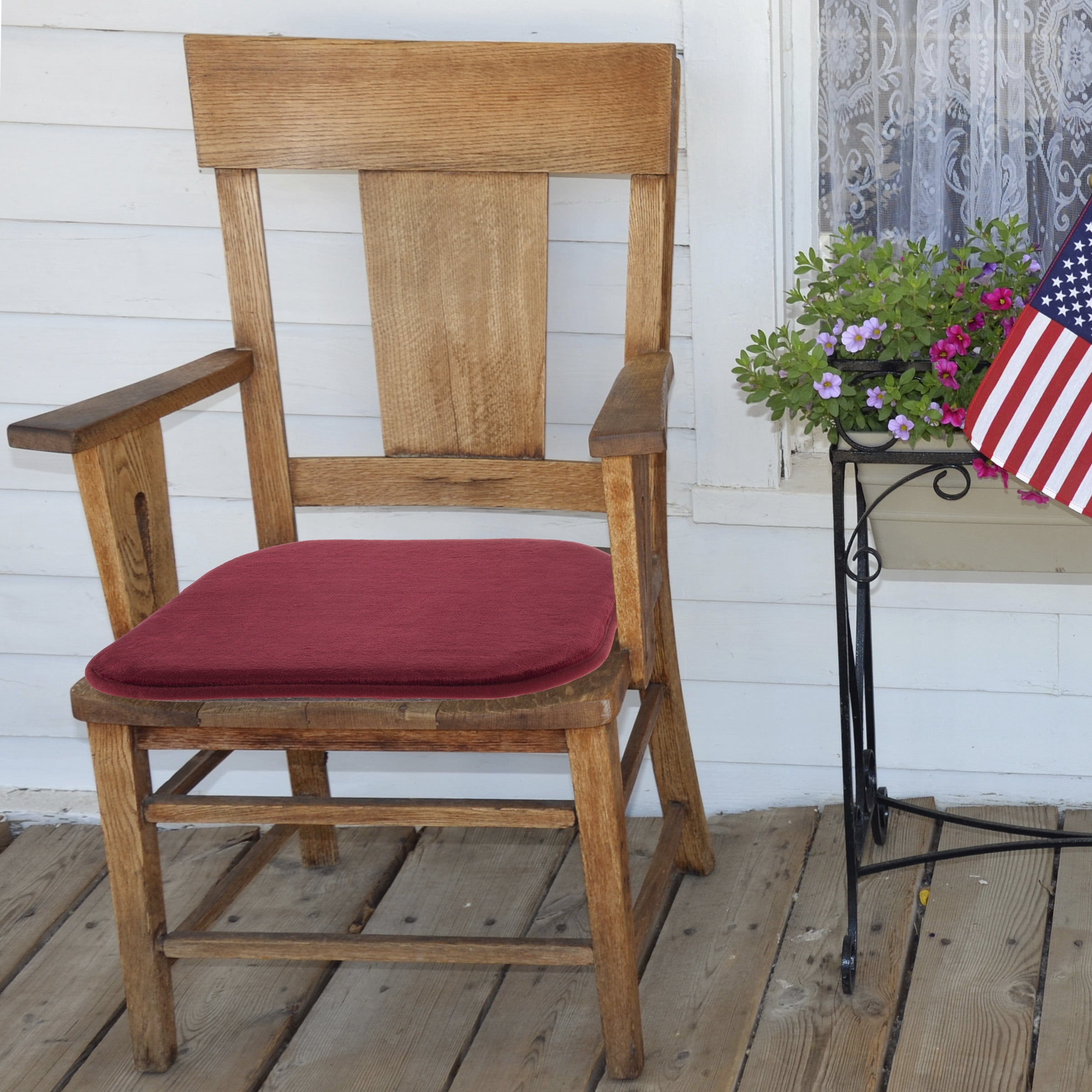Lavish Home Memory Foam Chair Cushion-Square 16”x 16.25” Plush Pad with Ties and PVC Dot Backing for Kitchen, Dining Room, or Porch (Red)