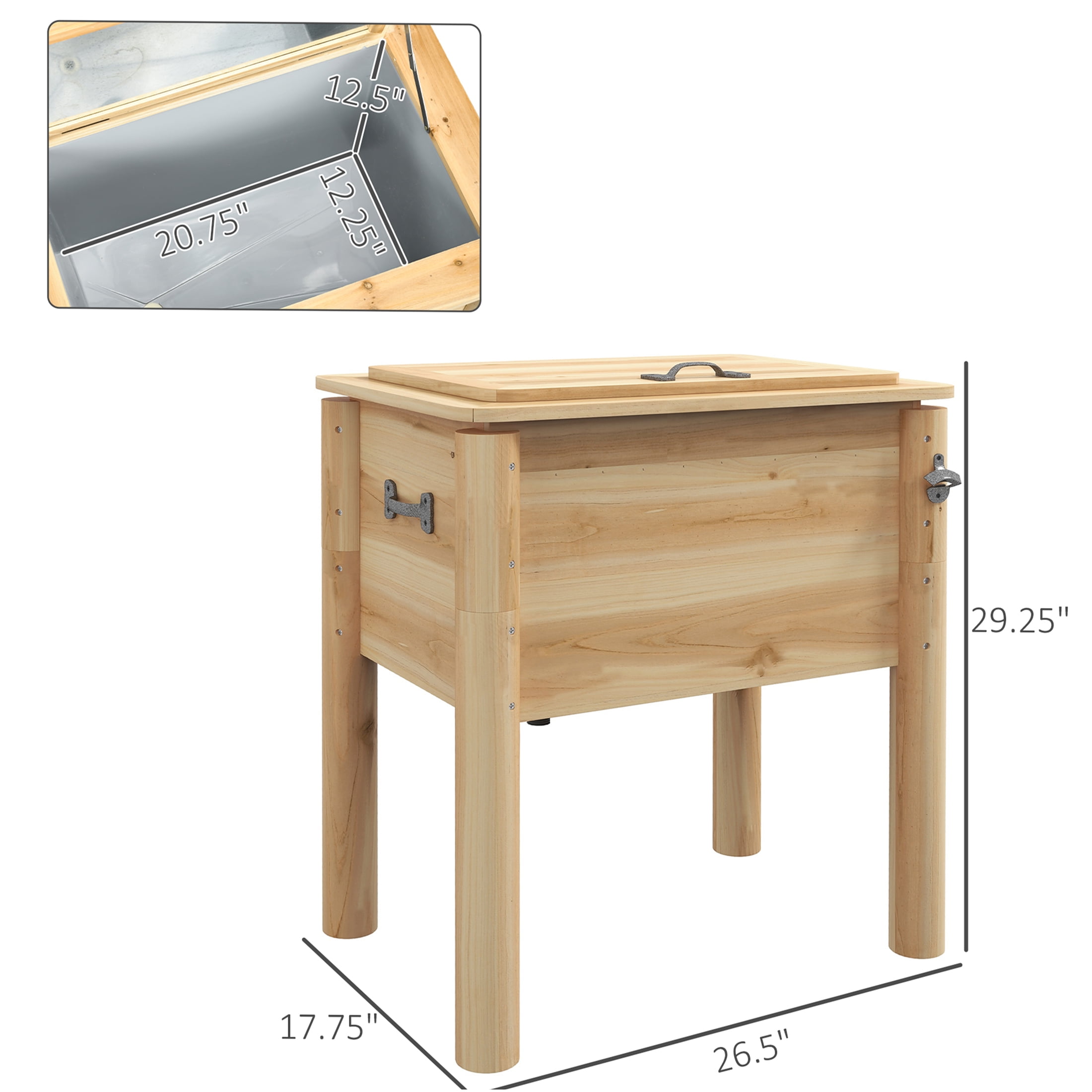 JERFIT 54Qt Outdoor Cooler with Wheels, Insulated Steel Lining, Bottle Opener & Drain Plug, Portable Wood Party Ice Chest for Patio, Pool, Beach, Camping