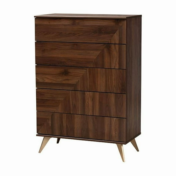 Baxton Studio Graceland Mid-Century Modern Transitional Walnut Brown Finished Wood 5-Drawer Storage Chest