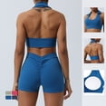 thumbnail image 3 of PISONIC 2 Piece Workout Sets for Women Halter Sports Bra Tank Gym Biker Shorts Outfits, 3 of 7