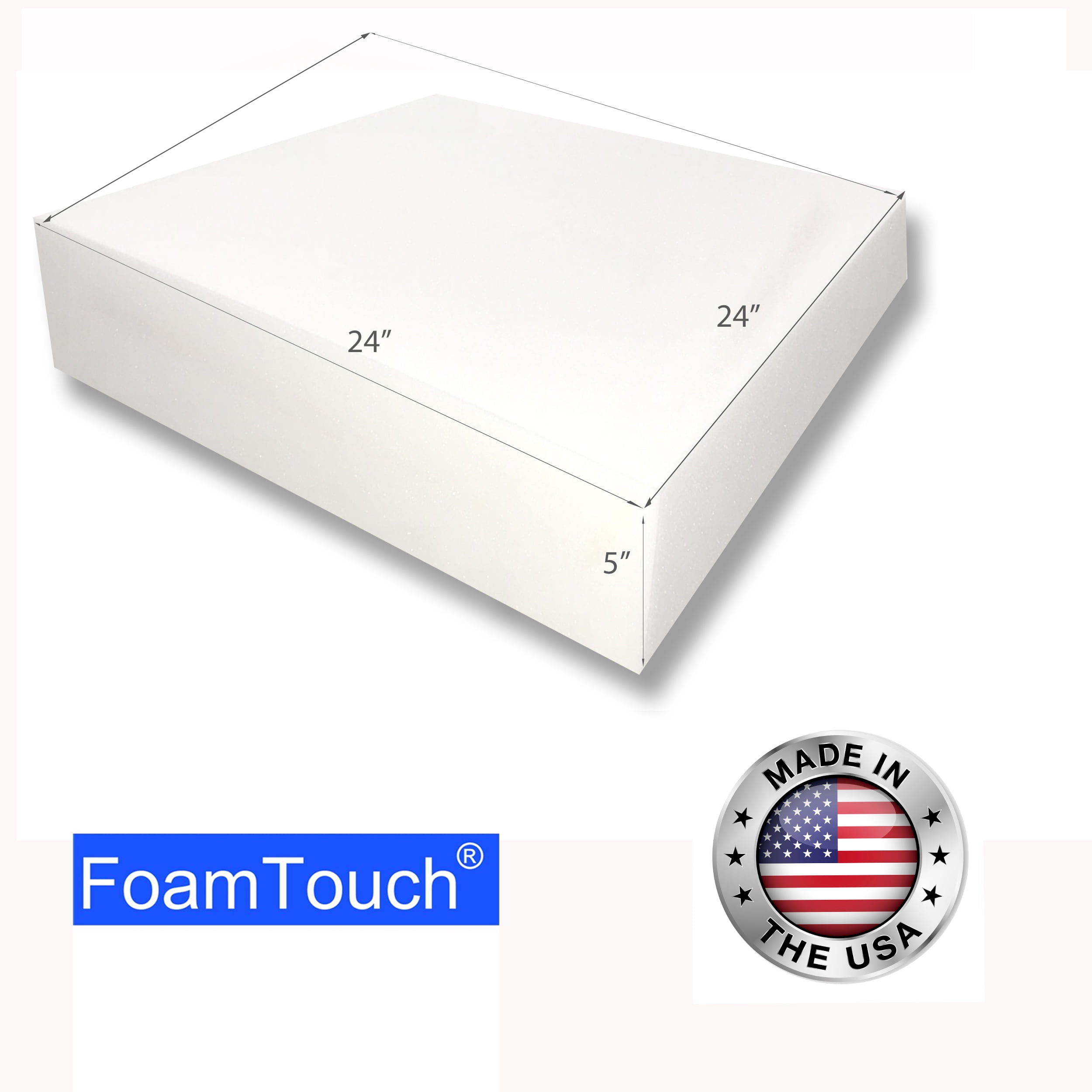 FoamTouch High Density 1 inch Height, 24 inches Width, 24 inches Length  Upholstery Foam, White