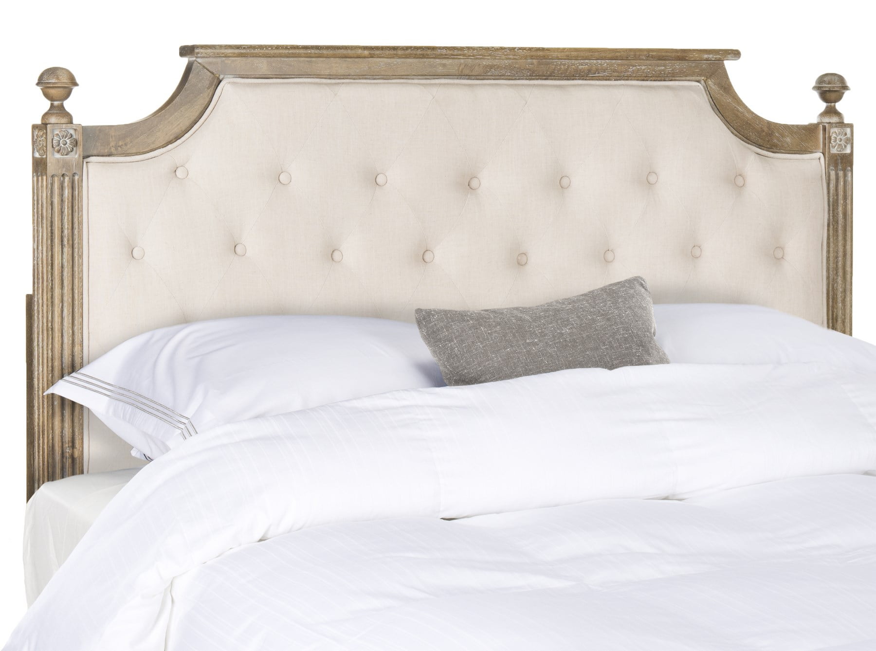 SAFAVIEH Rustic Wood Tufted Upholstered Headboard, Queen, Beige Linen
