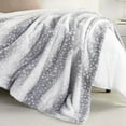 thumbnail image 4 of Cozy Bliss Faux Fur Throw Blanket, Striped Print, Soft Warm Double-Sided Sherpa, Grey 60"x80", 4 of 5
