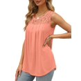 thumbnail image 2 of Camisetas de Tirantes de Verano para Mujer, Corte Holgado, Túnicas Plisadas, Escote Redondo, Sin Mangas, Encaje, Dobladillo Curvo, Fluidas. Rosa Coral XL, 2 of 7