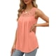 thumbnail image 2 of Camisetas de Tirantes de Verano para Mujer, Corte Holgado, Túnicas Plisadas, Escote Redondo, Sin Mangas, Encaje, Dobladillo Curvo, Fluidas. Rosa Coral L, 2 of 7