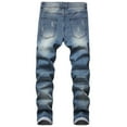 thumbnail image 2 of Lu's Chic Men's Cotton Skinny Slim fit Ripped Jeans Destroyed Holes Fit Denim Pants Stretch with Pockets Streetwear Workout Rip Distressed Blue 36, 2 of 5
