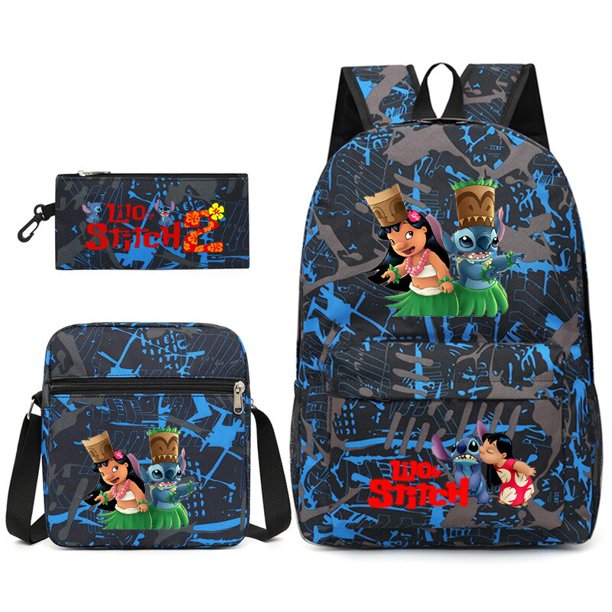 3 unids/set Disney Stitch mochila para niños dibujos animados impresos caja de lápices de jardín de infantes adolescentes mochila escolar mochila de viaje zhangyuxiang unisex