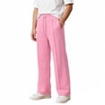 thumbnail image 6 of lnmuld Solid Kids Drawstring Wide Leg Sweatpants with Front Seam Detail Pink,11-12 Years, 6 of 7