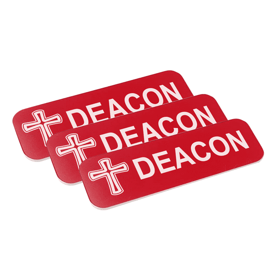 Deacon, Cross Design 1 x 3" Name Tag/Badge, Red (3 Pack)