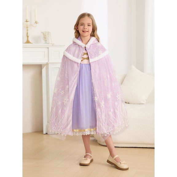 Gilrs Celvet Princess Cape Kids Purple Hooded Cape Girls Play Outfits Cape Warm Cloak