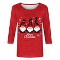 thumbnail image 4 of Women's Christmas Tops 3/4 Length Sleeve T-shirts Xmas Tree Lights Printed Crew Neck Holiday Plus Size Clothes (4XL, Red A), 4 of 4