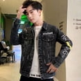 thumbnail image 5 of Abrigo vaquero con botones negros de otoño para hombre, chaqueta vaquera para hombre, estilo punk, motociclista, con bordado japonés, precio bajo, desgastado, lavado, 5 of 5