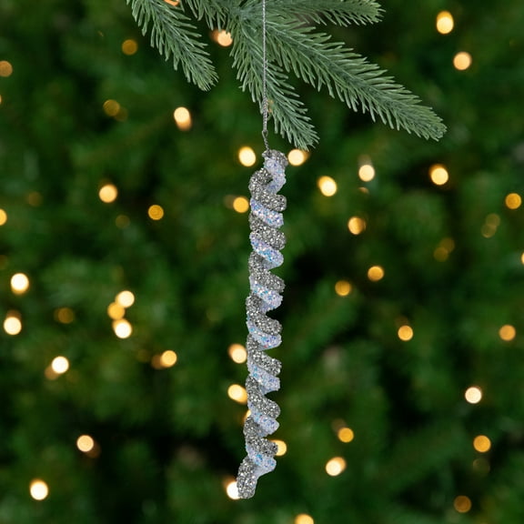 Northlight Glitter Spiral Twist Icicle Christmas Ornament - 7" - Silver and Blue
