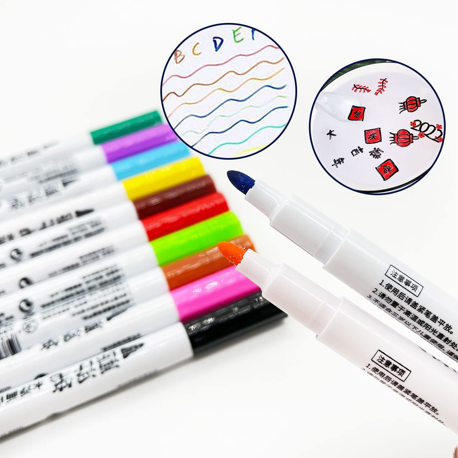 12-Color Magical Water Painting Pen, Painting Floating Magic Pens and Spoon,Erasable Doodle Water Floating Pens