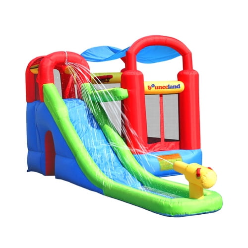 Inflatable Bounce House or Water Slide Wet or Dry with Sun Roof, Ball Pit 30 Balls, Water Gun, Fun Bouncing Area with Basketball Hoop, Long Slide with Climbing Wall, UL Certified Blower Included
