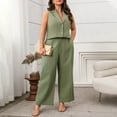 thumbnail image 7 of Oplxuo Women Suits 2 Piece Sets Button Lapel V Neck Sleeveless Blazer Vest and Wide Leg Pants Suit Matching Outfits, 7 of 7