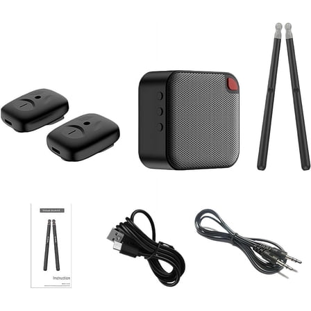 Upgraded Air Drumsticks Set with Speaker, Electronic Virtual Drum Kit & Bluetooth – Portable Air Drum Set with Sticks, Pedals & Adapter for Home, Parties & Adults (1set-Black)